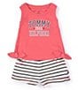 Color:Assorted - Image 1 - Baby Girls 12-24 Months Sleeveless Logo Tank Top & Striped Shorts Set