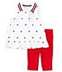 Color:Assorted - Image 3 - Baby Girls 12-24 Months Sleeveless Printed Pique Tunic Top & Solid Jersey Leggings Set