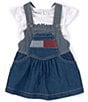 Color:Assorted - Image 1 - Baby Girls 12-24 Months Sleeveless Woven Jumper Dress & Flutter-Sleeve Logo Tee Set