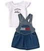 Color:Assorted - Image 2 - Baby Girls 12-24 Months Sleeveless Woven Jumper Dress & Flutter-Sleeve Logo Tee Set