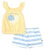 Color:Assorted - Image 2 - Baby Girls 12-24 Months Solid Heart-Shaped-Graphic Knit Tank Top & Striped French Terry Shorts Set