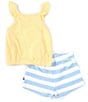 Color:Assorted - Image 3 - Baby Girls 12-24 Months Solid Heart-Shaped-Graphic Knit Tank Top & Striped French Terry Shorts Set