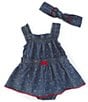 Color:Assorted - Image 1 - Baby Girls Newborn-9 Months Pom-Pom-Detailed Chambray Skirted Bodysuit