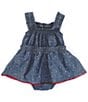 Color:Assorted - Image 2 - Baby Girls Newborn-9 Months Pom-Pom-Detailed Chambray Skirted Bodysuit