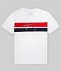 Color:Fresh White - Image 1 - Big Boys 8-20 Scripted-Logo Chest-Stripe T-Shirt