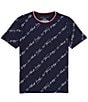 Color:Navy Blazer - Image 1 - Big Boys 8-20 Short-Sleeve Allover-Scripted-Logo T-Shirt