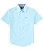 Color:Blue Curacao - Image 1 - Big Boys 8-20 Short Sleeve End-On-End Stripe Woven Shirt