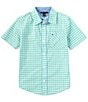 Color:Bright Green - Image 1 - Big Boys 8-20 Short-Sleeve Gingham Woven Shirt