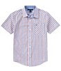Color:Tangerine - Image 1 - Big Boys 8-20 Short-Sleeve Gingham Woven Shirt