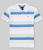 Color:Fresh White - Image 1 - Big Boys 8-20 Short Sleeve Striped Wordmark Polo Shirt