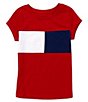 Color:Regal Red - Image 1 - Big Girls 7-16 Short-Sleeve Pieced Flag Round Neck T-Shirt