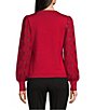Color:Chili Multi - Image 2 - Clip Floral Sleeve Detail Yarn V-Neck Sweater