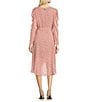 Color:Misty Rose - Image 2 - Dot Print Long Puffed Shoulder Sleeve Surplice V-Neck Faux Wrap Chiffon Dress