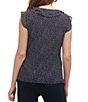 Color:Midnight/Ivory - Image 2 - Dotted Mixed Media Ruffle Front Sleeveless V-Neck Top