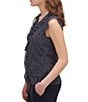 Color:Midnight/Ivory - Image 3 - Dotted Mixed Media Ruffle Front Sleeveless V-Neck Top