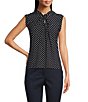Color:Midnight/Ivory - Image 1 - Dotted Print Knot Embellished Keyhole Neck Sleeveless Metal Logo Knit Top