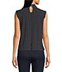 Color:Midnight/Ivory - Image 2 - Dotted Print Knot Embellished Keyhole Neck Sleeveless Metal Logo Knit Top