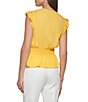 Color:Daffodil - Image 2 - Georgette V-Neck Ruffle Shoulder Sleeveless Smocked Waist Peplum Top
