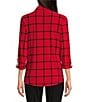 Color:Samba Multi - Image 2 - Knit Plaid Print Point Collar Long Roll-Tab Sleeve Button Front Shirt