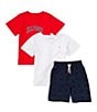 Color:Assorted - Image 1 - Little Boys 2T-4T Short Sleeve Signature T-Shirt & French Terry Short Three Piece Set