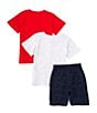 Color:Assorted - Image 2 - Little Boys 2T-4T Short Sleeve Signature T-Shirt & French Terry Short Three Piece Set