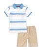 Color:Assorted - Image 1 - Little Boys 2T-4T Short Sleeve Striped Pique Polo Shirt & Solid Sueded Twill Shorts Set