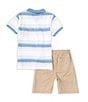 Color:Assorted - Image 2 - Little Boys 2T-4T Short Sleeve Striped Pique Polo Shirt & Solid Sueded Twill Shorts Set