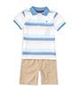 Color:Assorted - Image 3 - Little Boys 2T-4T Short Sleeve Striped Pique Polo Shirt & Solid Sueded Twill Shorts Set