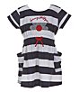 Color:Navy - Image 1 - Little Girls 2T-6X Short Sleeve Printer-Stripe Jersey Dress
