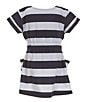 Color:Navy - Image 2 - Little Girls 2T-6X Short Sleeve Printer-Stripe Jersey Dress