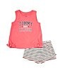 Color:Pink - Image 1 - Little Girls 2T-6X Sleeveless Logo Jersey Tank Top & Striped French Terry Shorts Set