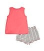 Color:Pink - Image 2 - Little Girls 2T-6X Sleeveless Logo Jersey Tank Top & Striped French Terry Shorts Set