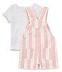 Color:Assorted - Image 2 - Little Girls 2T-6X Sleeveless Striped Denim Romper & Short Sleeve Solid Rib T-Shirt Set