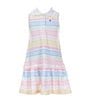 Color:Multi - Image 1 - Little Girls 2T-6X Sleeveless Striped Drop-Waist Pique Dress