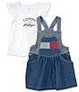 Color:Assorted - Image 2 - Little Girls 2T-6X Slub Jersey Top Paired With Denim Coverall Dress