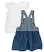 Color:Assorted - Image 3 - Little Girls 2T-6X Slub Jersey Top Paired With Denim Coverall Dress