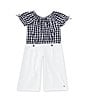 Color:Assorted - Image 1 - Little Girls 2T-6X Woven Gingham Top & Wide Leg Pants Set