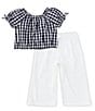 Color:Assorted - Image 2 - Little Girls 2T-6X Woven Gingham Top & Wide Leg Pants Set