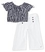 Color:Assorted - Image 3 - Little Girls 2T-6X Woven Gingham Top & Wide Leg Pants Set