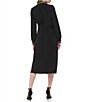 Color:Black - Image 2 - Long Sleeve Surplice Collar V-Neck Front Slit Twist Jersey Midi Dress