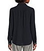 Color:Sky Captain - Image 2 - Point Collar Long Roll-Tab Sleeve Crepe de Chine Blouse
