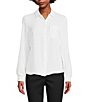 Color:Ivory - Image 1 - Point Collar Long Roll-Tab Sleeve Crepe de Chine Blouse
