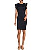 Tommy Hilfiger Scuba Crew Neck Flutter Ruffle Cap Sleeve Sheath Dress ...