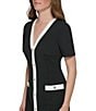Color:Black/Ivory - Image 4 - Short Sleeve V-Neck Button Front Crepe Shift Dress