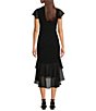 Color:Black - Image 2 - Short Sleeve V-Neck Flutter Hemline Empire Waist Midi Dress