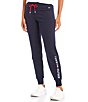 Color:Navy - Image 1 - Sport Heritage Embroidered Logo Rib Cuff Fleece Joggers