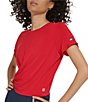 Color:Rich Red - Image 3 - Sport Short Sleeve Front Crossover Logo Tee