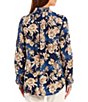 Color:Blue - Image 3 - Floral Print Woven Long Sleeve Point Collar Blouse