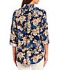 Color:Blue - Image 4 - Floral Print Woven Long Sleeve Point Collar Blouse