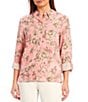 Color:English Rose - Image 1 - Floral Print Woven Long Sleeve Point Collar Blouse